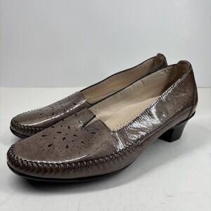 SAS Sonyo Women's US 10W Brown Patent Leather Slip-On Comfort Pumps Heels TRIPAD